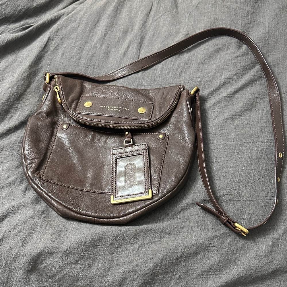 Marc by Marc Jacobs Dark Brown Leather Crescent Crossbody with Gold Hardware